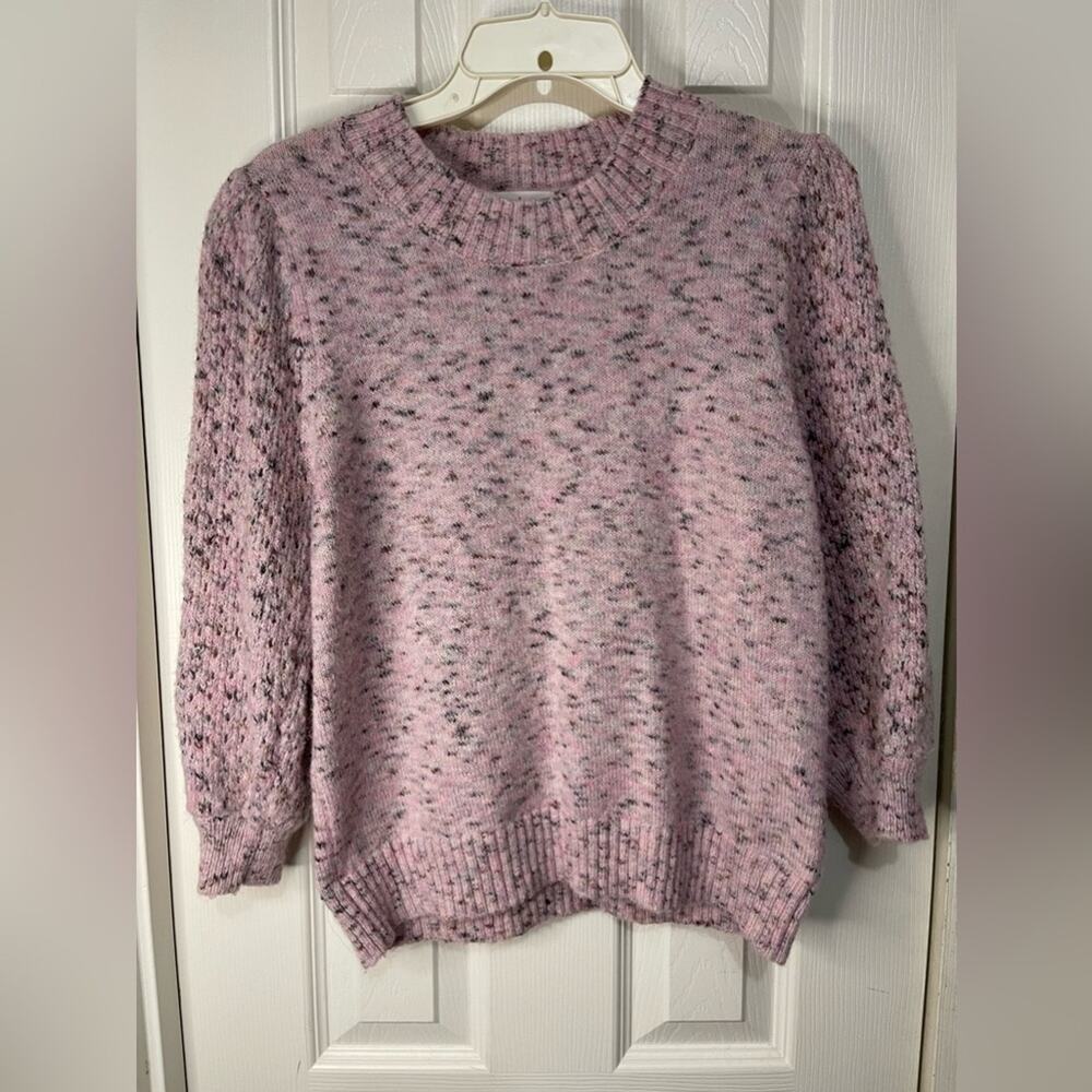 Heartloom Pink Speckled Perforated Ballon Sleeve Cozy Sweater size Large